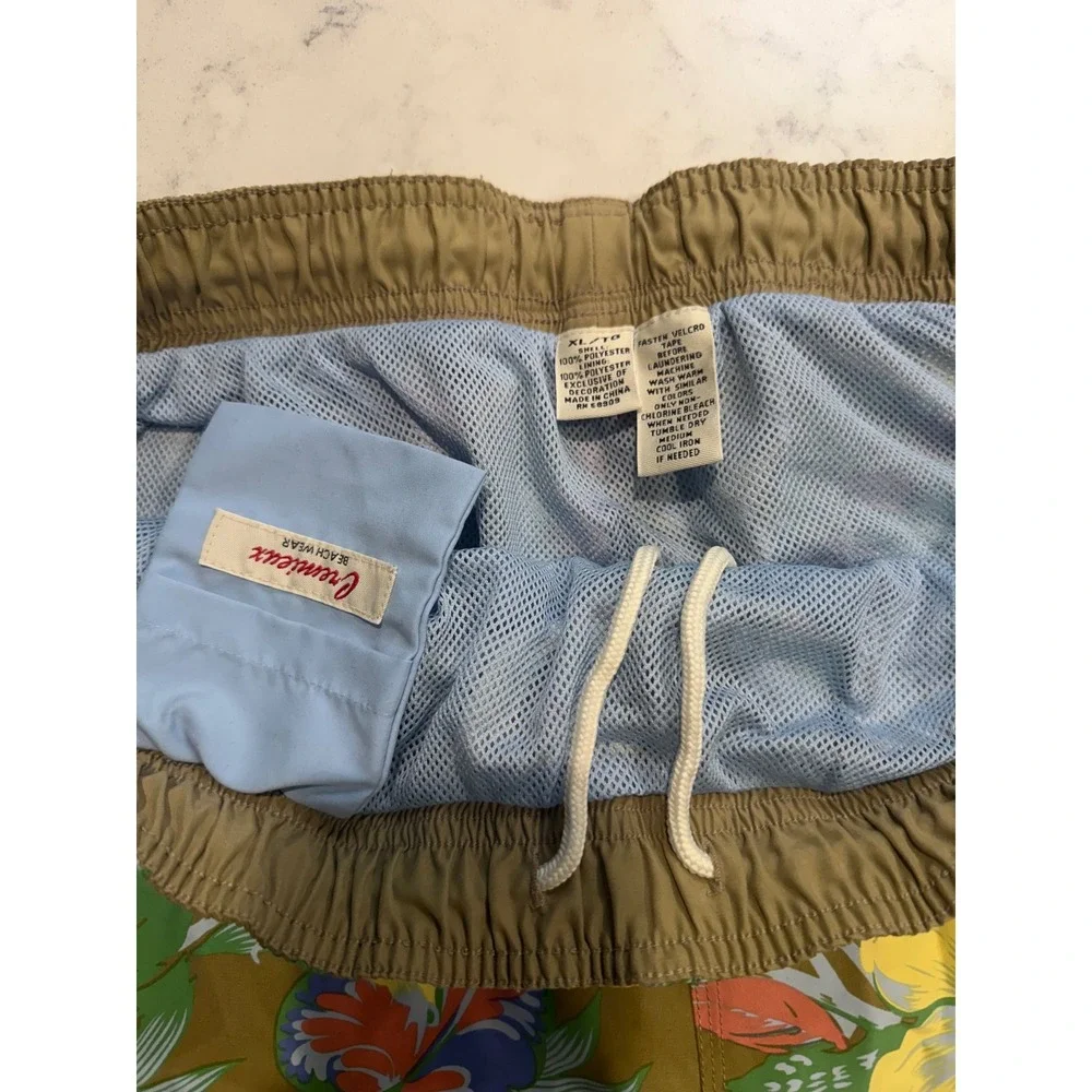 Cremieux Surf Gear Mens XL Tropical Floral Vintage Swim Trunks Tan  Board Shorts